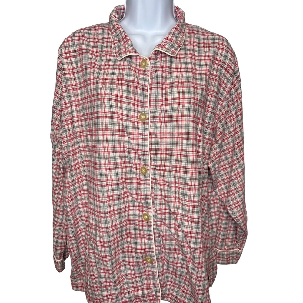 Gap Womens Red Plaid Button Frontโ Long Sleeve Pajama Top XL Excellent Sleepwear